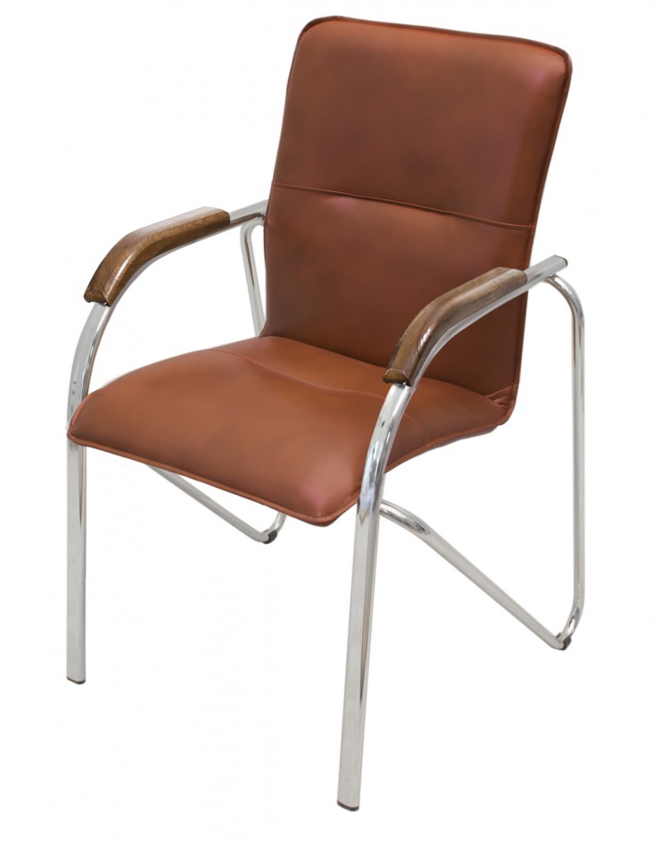 Кресло Самба V-19(коричневый кож.зам, подлокотники орех 1.031)