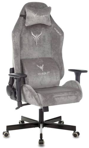 Кресло игровое Knight N1 Fabric серый Light-19 с подголов. крестов. металл