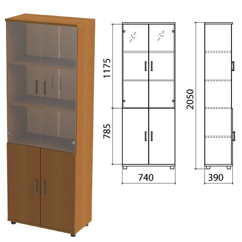 МОНОЛИТ КМ 2.1 Шкаф высокий с прозр стеклом (ШМ44.1+ДМ41.1х2+ДМ43х2+ФС02х2),740х390х2050 бук Бавария