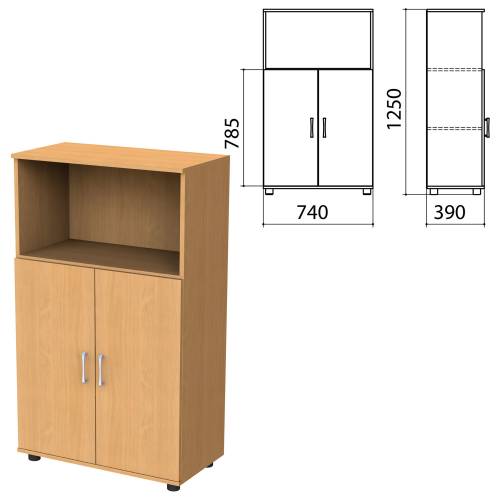 МОНОЛИТ КМ 12.1 Шкаф средний (ШМ51.1+ДМ41.1х2), 740х390х1250, одна открытая полка, бук