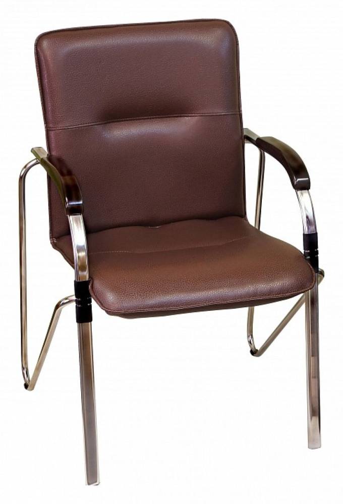 Кресло Самба коричневый кож.зам, подлокотники орех