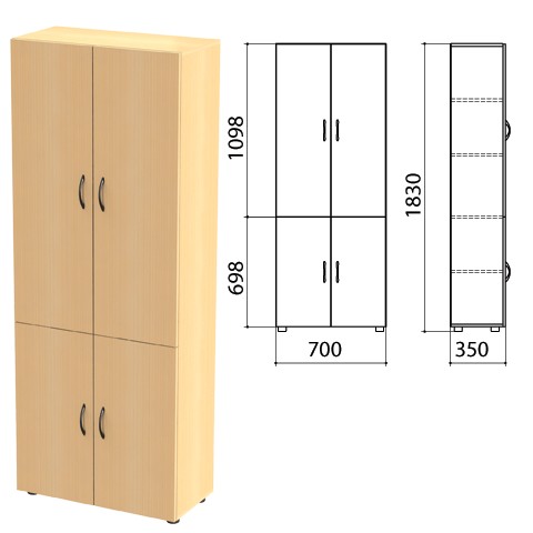 КАНЦ К 3.10 Шкаф высокий закрытый, четыре дверки (ШК31+ДК32х2,ДК36х2), 700х350х1830,бук