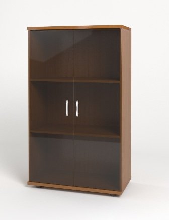 МОНОЛИТ КМ 14.3 Шкаф средний со стеклом тониров.(ШМ51.3+ДМ43х2+ФС02х2), 740х390х1220,орех Гварнери