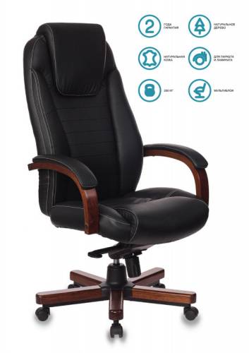 Кресло руководителя Бюрократ T-9923WALNUT/BLACK черный кожа крестовина дерево