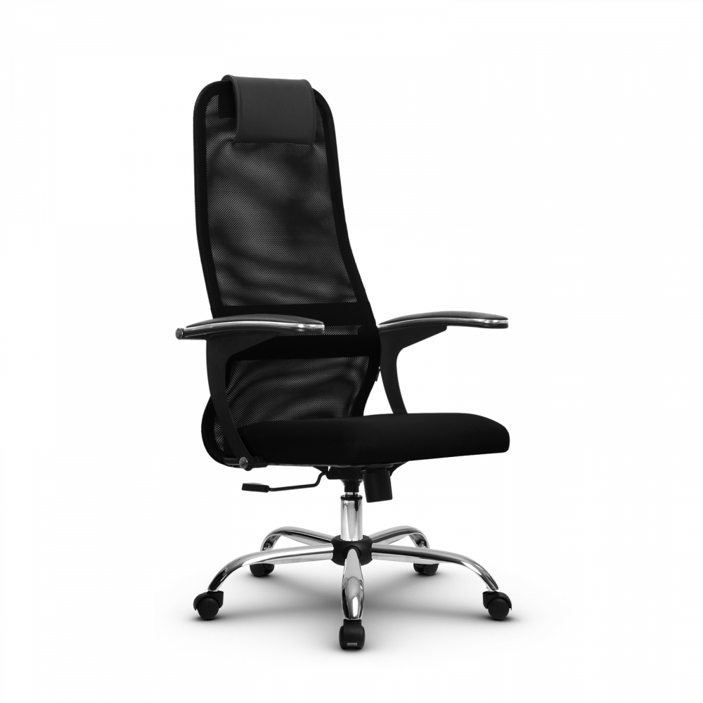 Кресло Metta SU-BU150-8 черный,основание хром,черный молдинг,Т-подлок, ткань сетка, мягкая (2 места)