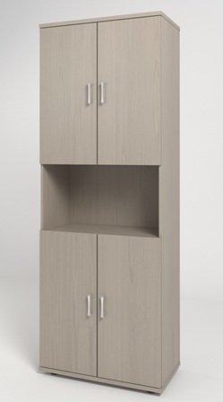 МОНОЛИТ КМ 6.15 Шкаф высокий (ШМ44.15+ДМ41.15х4), 740х390х2050, одна открытая полка, дуб молочный