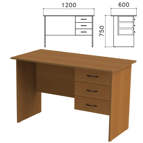 КАНЦ СК 27.9 Стол 1-тумбовый с подвесной тумбой 1200х600х750 орех, ЛДСп 16 мм