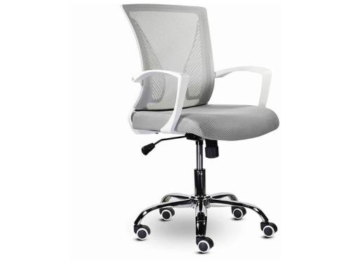 Кресло BRABIX "Wings MG-306", пластик белый, хром, сетка, серое