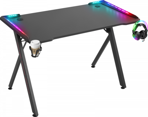Стол игровой компьютерный Gamer RGB. подвес кружки+гарн.,черный
